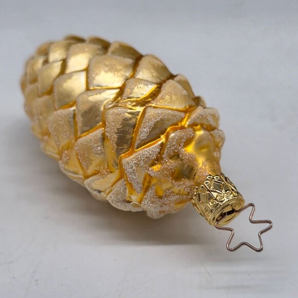 Inge Glas Pine Cone German Glass Christmas Ornament Yellow - Picture 7 of 7